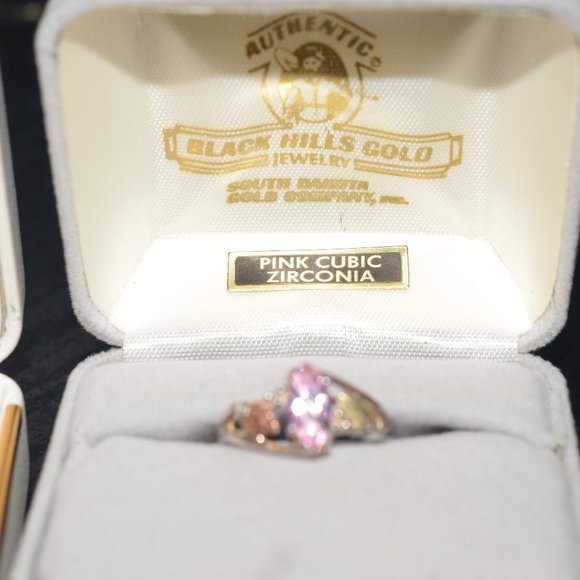 Vintage Sterling 12k. Black Hills Gold Pink CZ Necklace and Ring. Size 7 - Picture 9 of 14